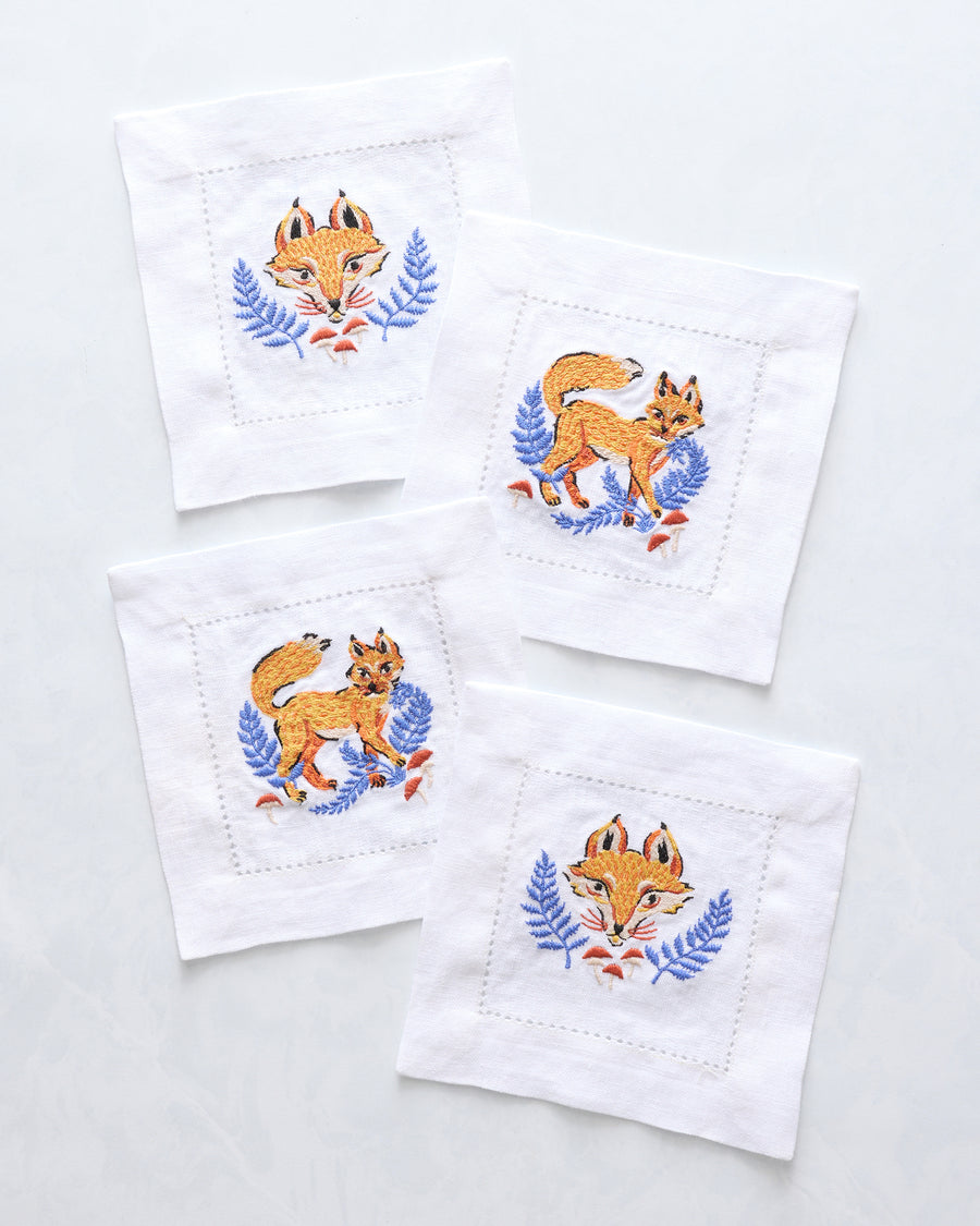 Fancy Fox - Cocktail Napkins Set of 4 - French Blue - Printfresh
