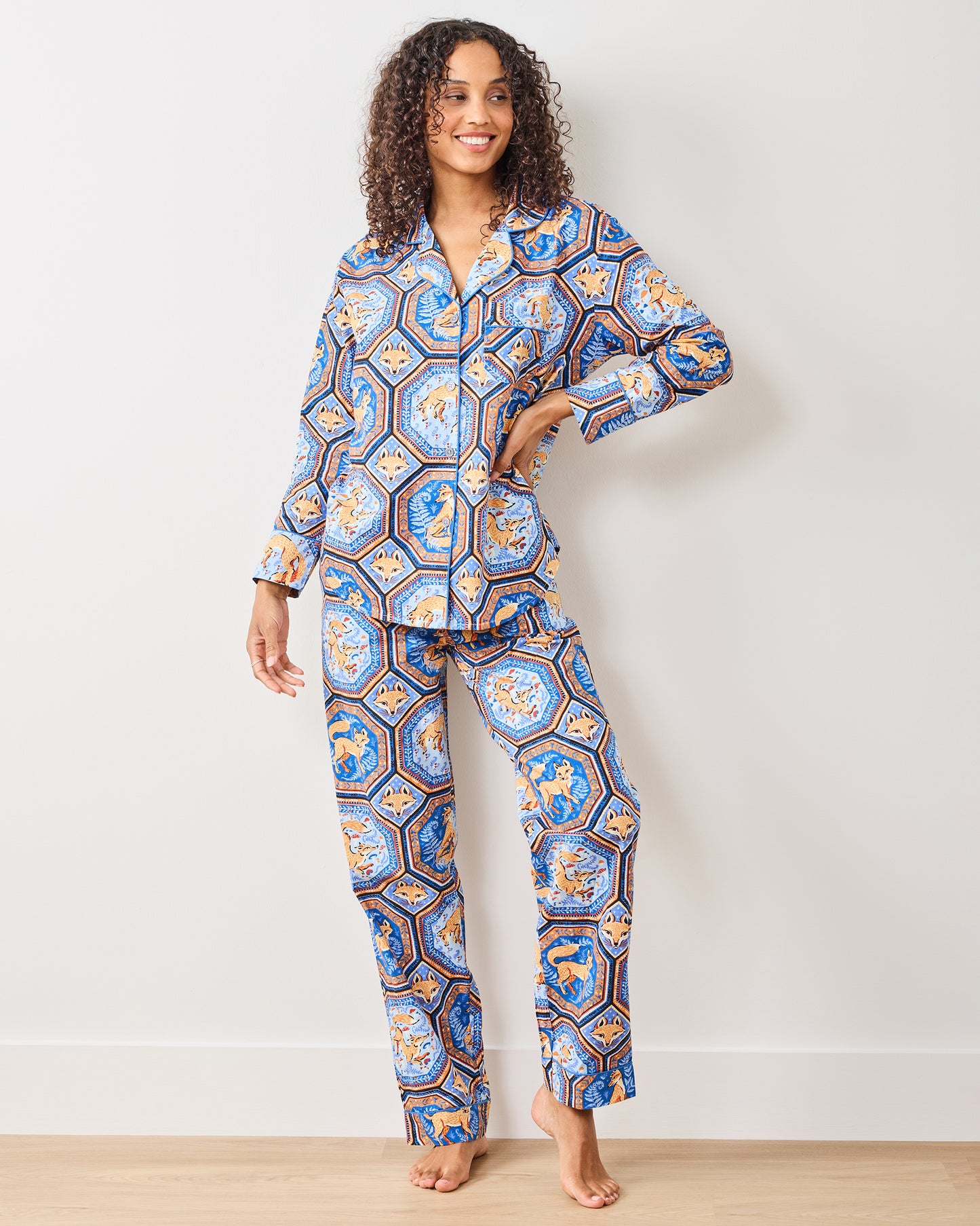 Fancy Fox - Tall Long PJ Set - French Blue - Printfresh