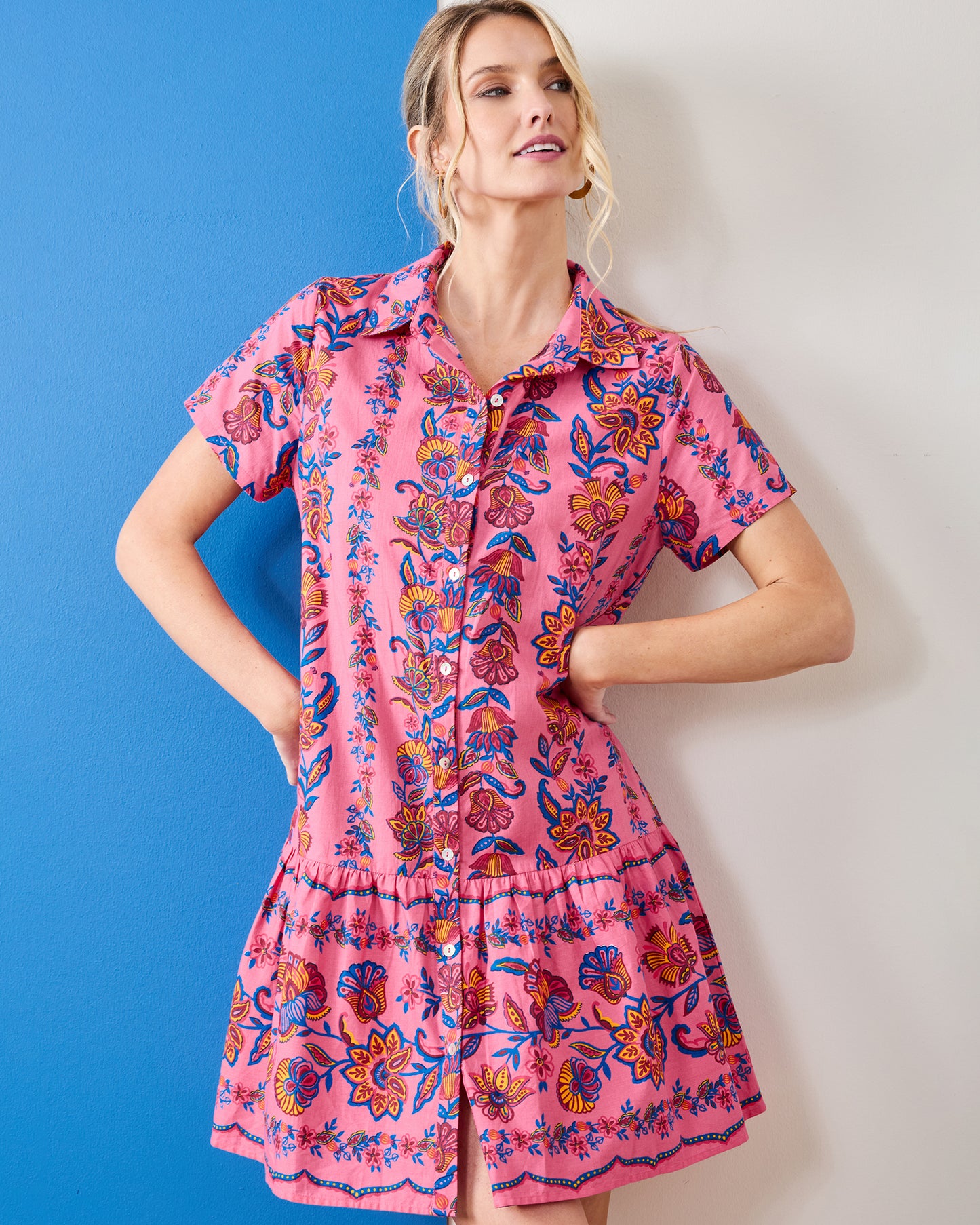 Folklore Flowers - Gracie Dress - Bright Rose - Printfresh
