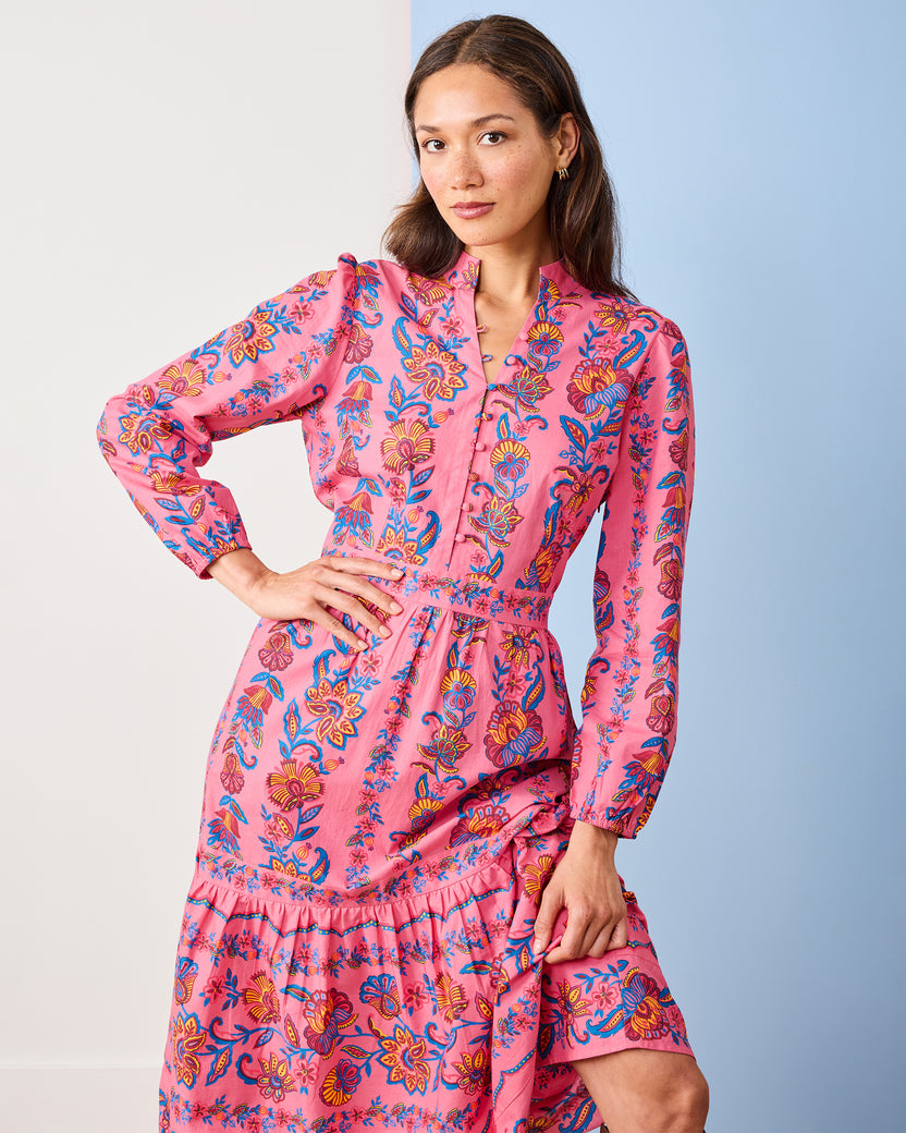 Folklore Flowers - Monroe Dress - Bright Rose - Printfresh