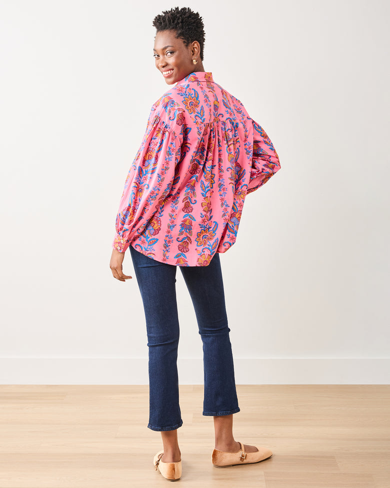 Folklore Flowers - Shelby Button Down - Bright Rose - Printfresh