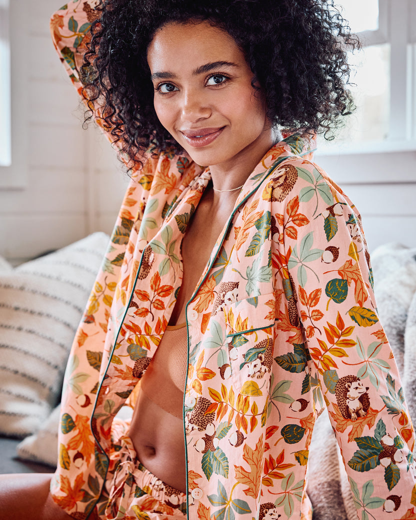 Hedgehog Forest - Long Sleeve Top & Shorts Set - Peach Leaf - Printfresh