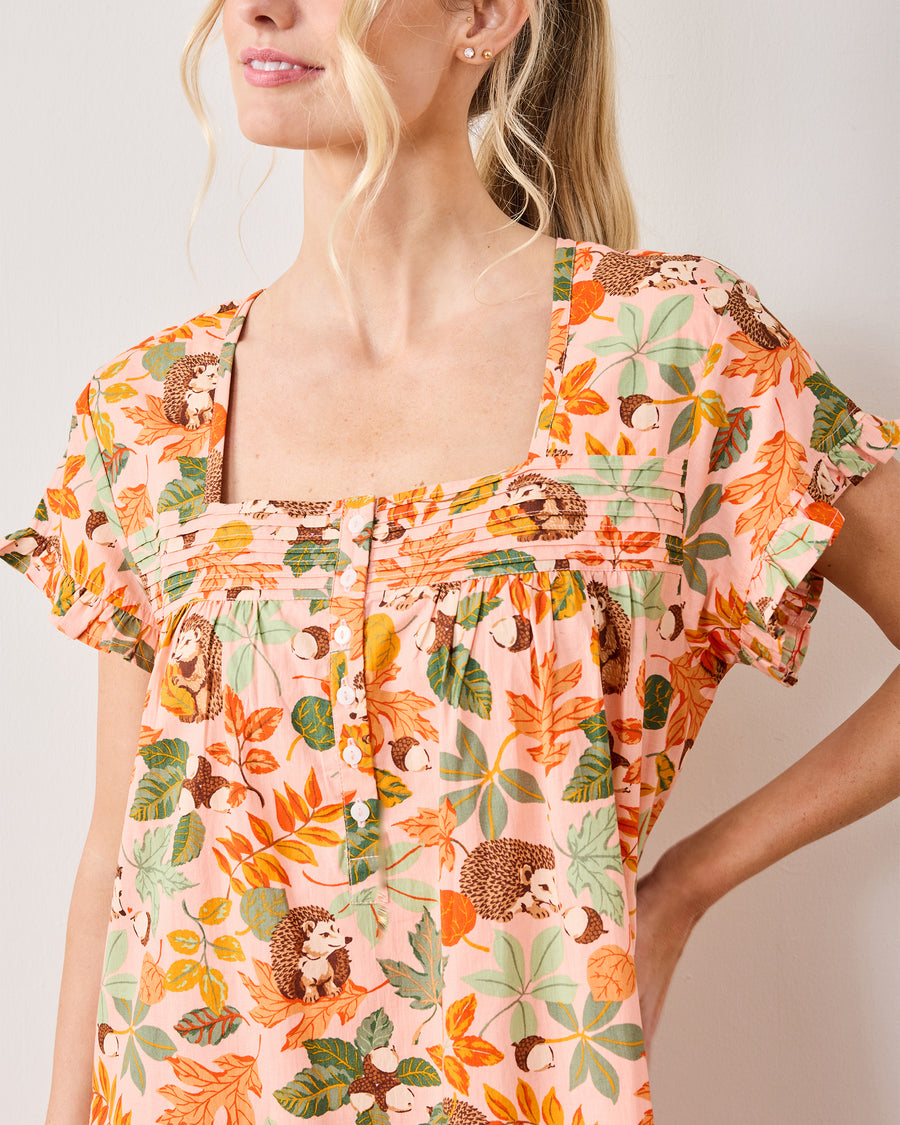 Hedgehog Forest - Daylight Nightgown - Peach Leaf - Printfresh