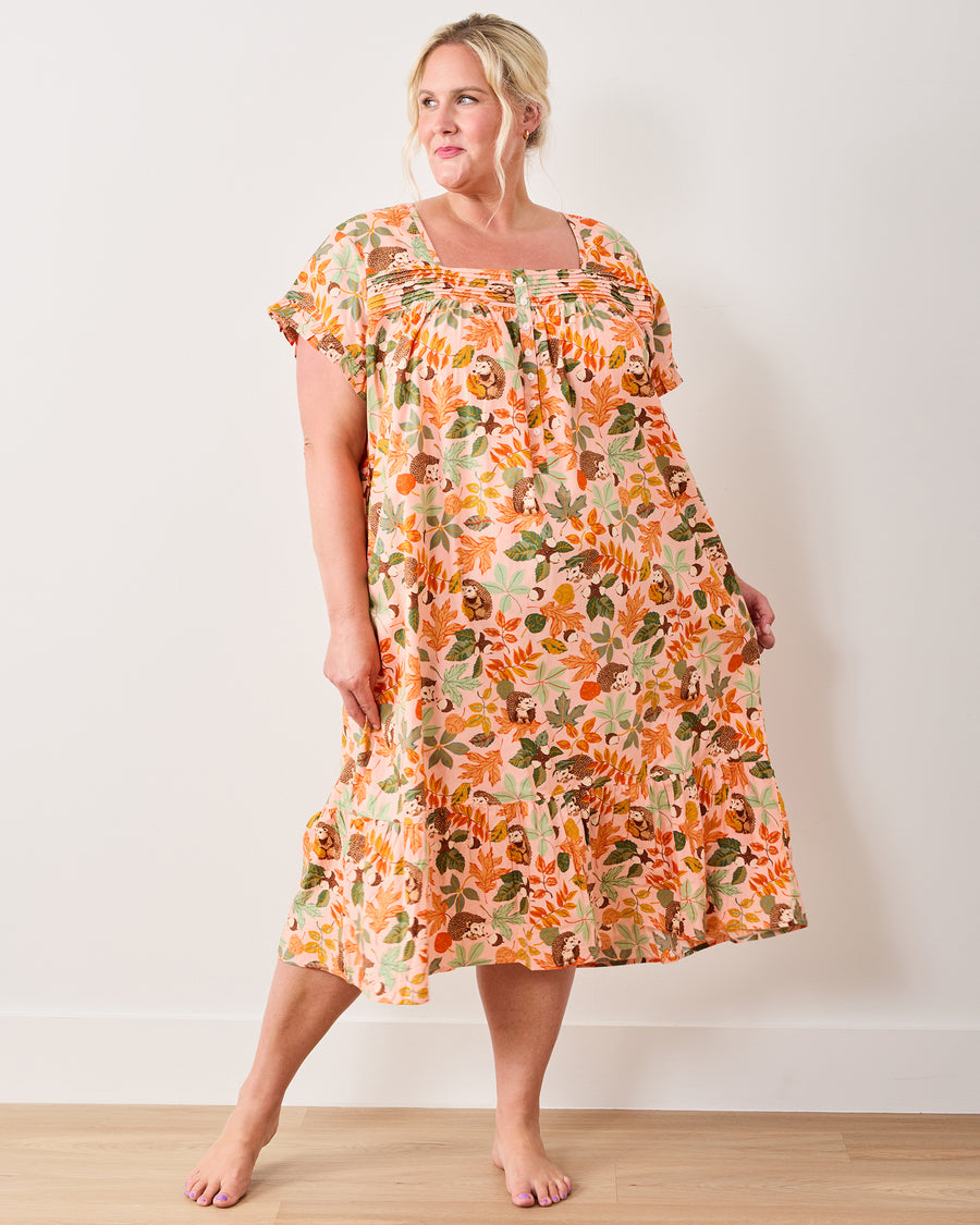 Hedgehog Forest - Daylight Nightgown - Peach Leaf - Printfresh