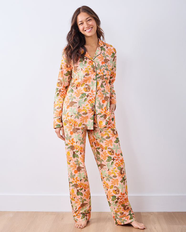 Hedgehog Forest - Long PJ Set - Peach Leaf - Printfresh