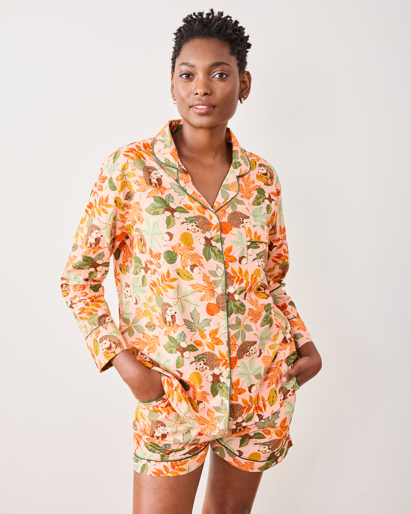 Hedgehog Forest - Long Sleeve Top & Shorts Set - Peach Leaf - Printfresh