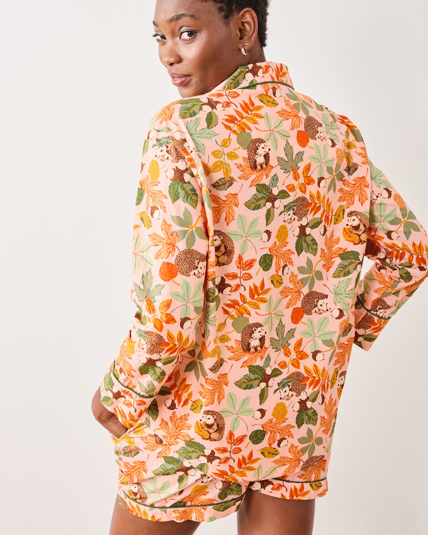 Hedgehog Forest - Long Sleeve Top & Shorts Set - Peach Leaf - Printfresh