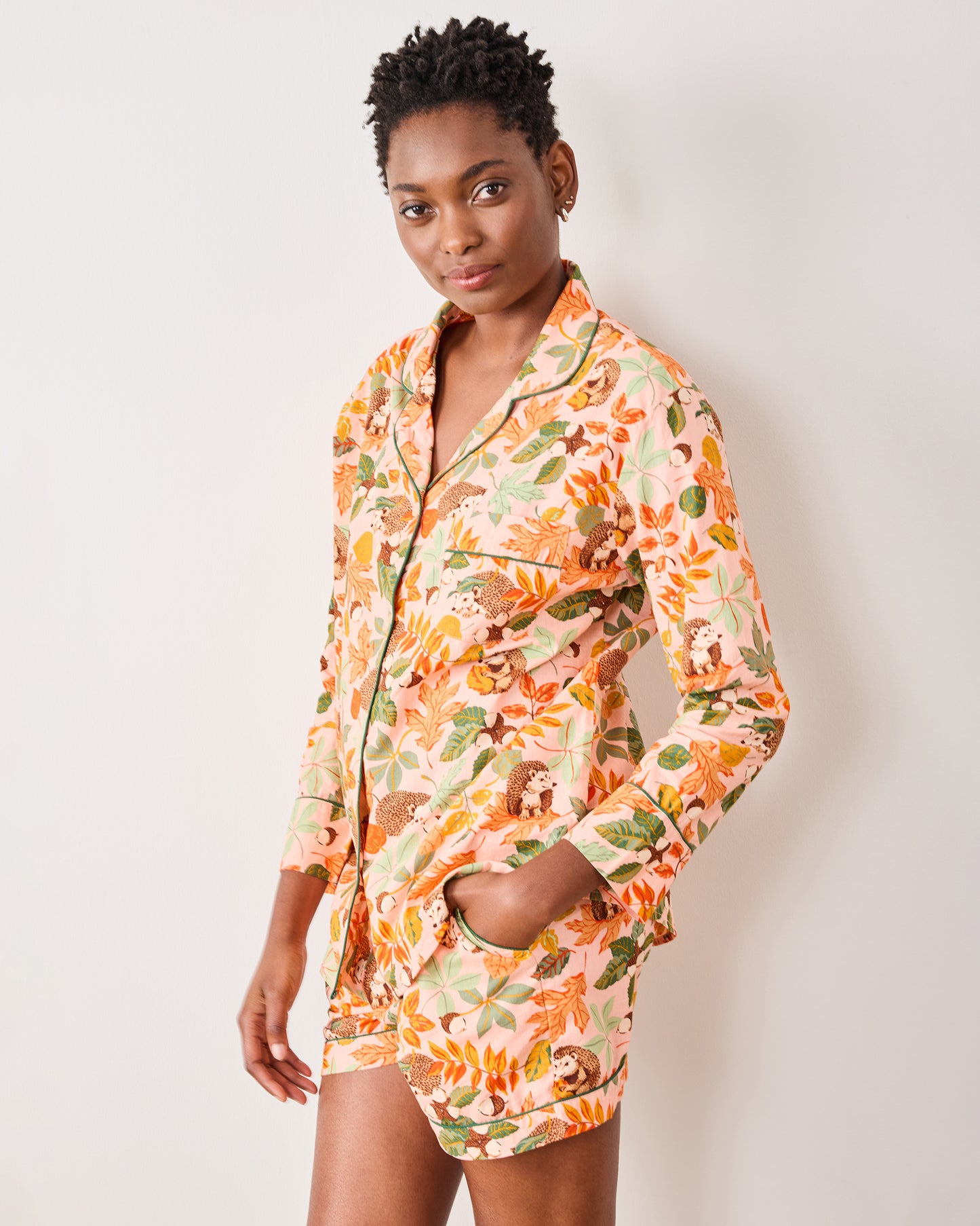 Hedgehog Forest - Long Sleeve Top & Shorts Set - Peach Leaf - Printfresh