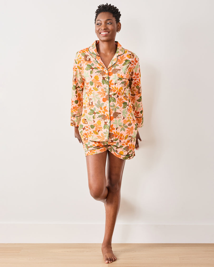 Hedgehog Forest - Long Sleeve Top & Shorts Set - Peach Leaf - Printfresh