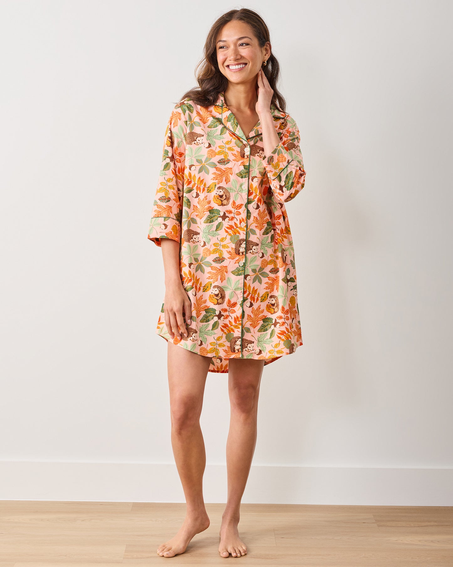 Hedgehog Forest - Sleep Shirt - Peach Leaf - Printfresh