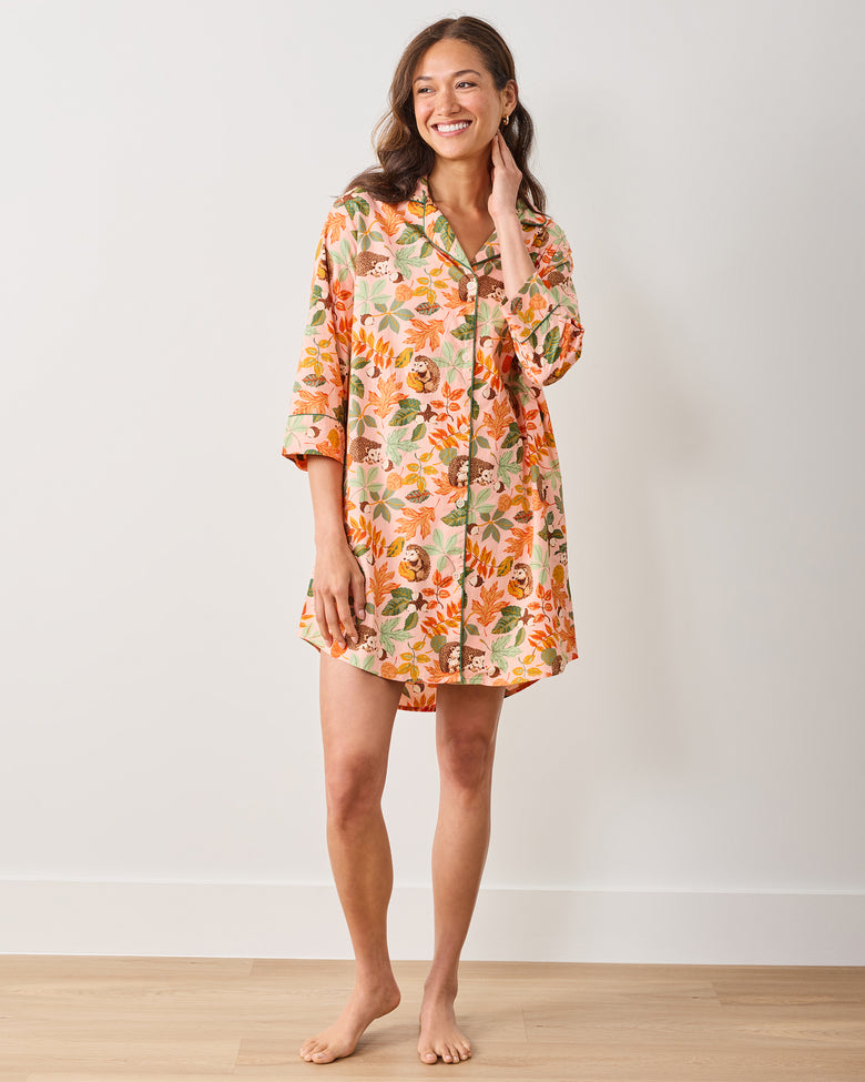Hedgehog Forest - Sleep Shirt - Peach Leaf - Printfresh