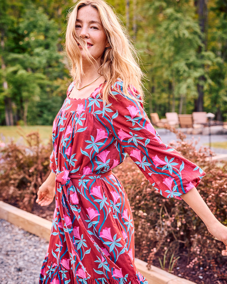 Moonflower Vine - Country Roads Dress - Barn Red - Printfresh