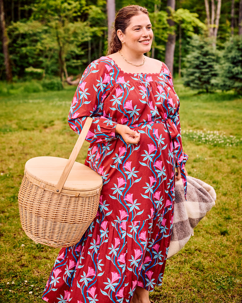 Moonflower Vine - Country Roads Dress - Barn Red - Printfresh