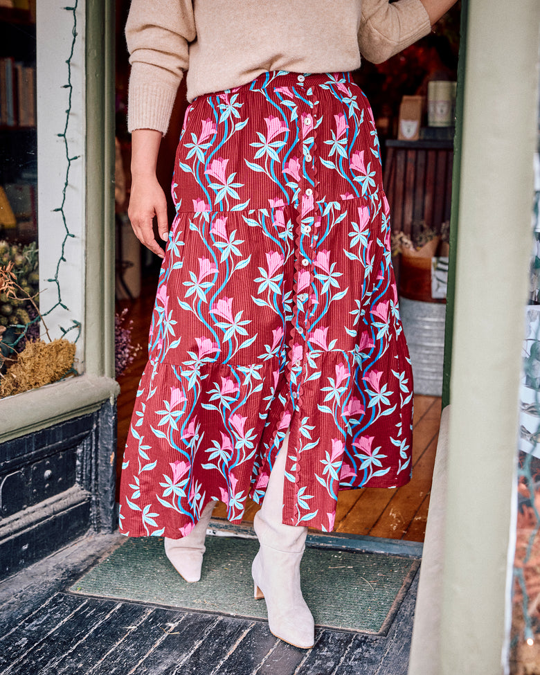 Moonflower Vine - Tessa Skirt - Barn Red - Printfresh