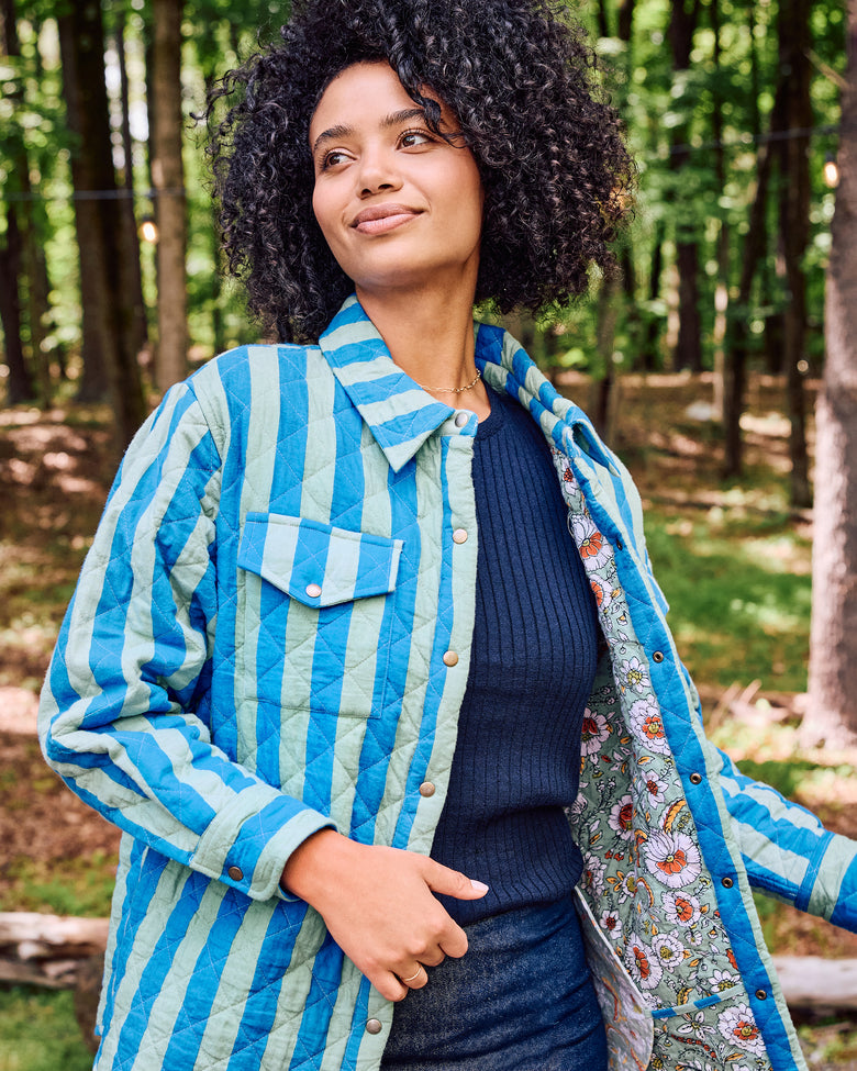 Bold Stripe - Quilted Jacket - Blue Sage - Printfresh