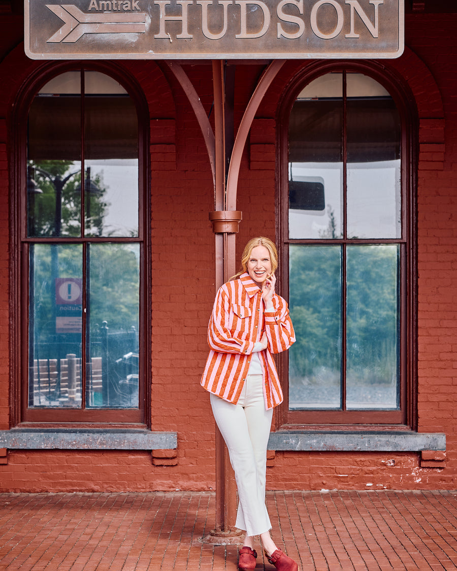 Bold Stripe - Quilted Jacket - Pink Copper - Printfresh