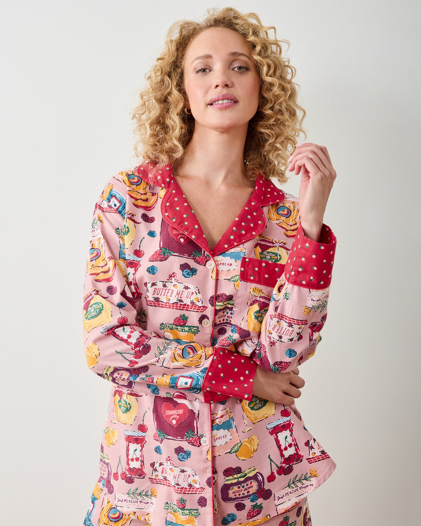 Sweet Jams - Lightweight Flannel Long Sleeve Top & Shorts Set - Berry Bliss - Printfresh