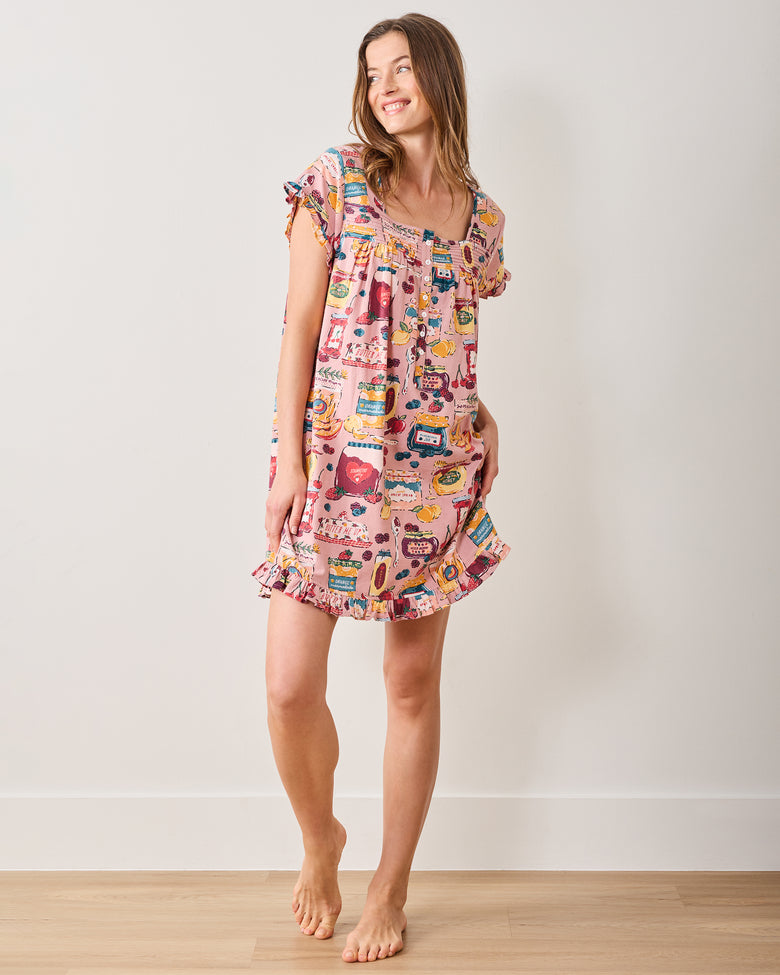 Sweet Jams - Lightweight Flannel Pintuck Nightgown - Berry Bliss - Printfresh