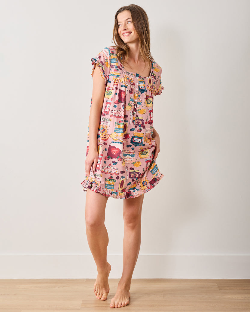 Sweet Jams - Lightweight Flannel Pintuck Nightgown - Berry Bliss - Printfresh