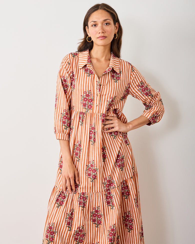 Wildflower Stripes - Juniper Dress - Ivory Wine - Printfresh