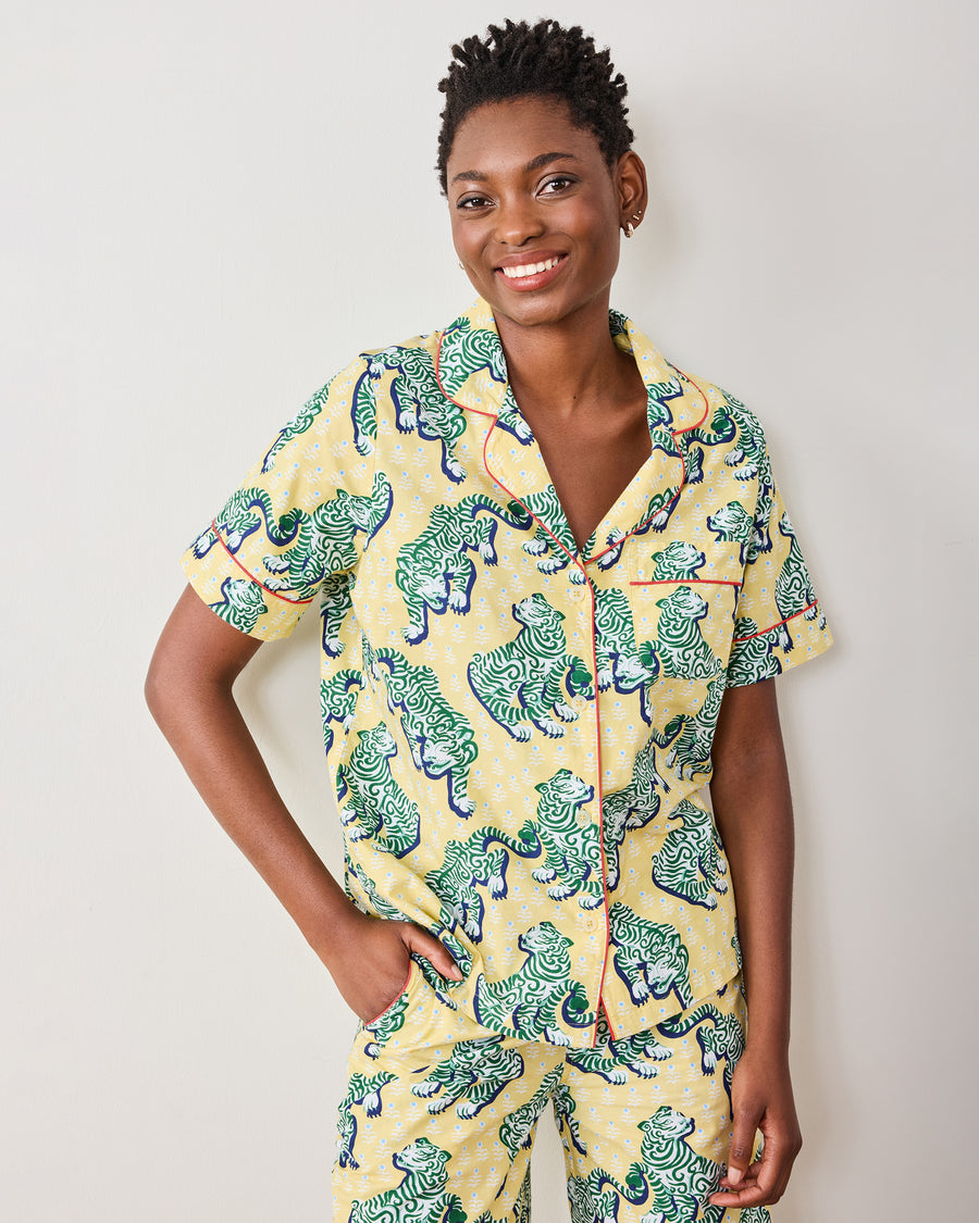 Tiger Queen - Short Sleeve Top & Cropped Pants Set - Citrine - Printfresh