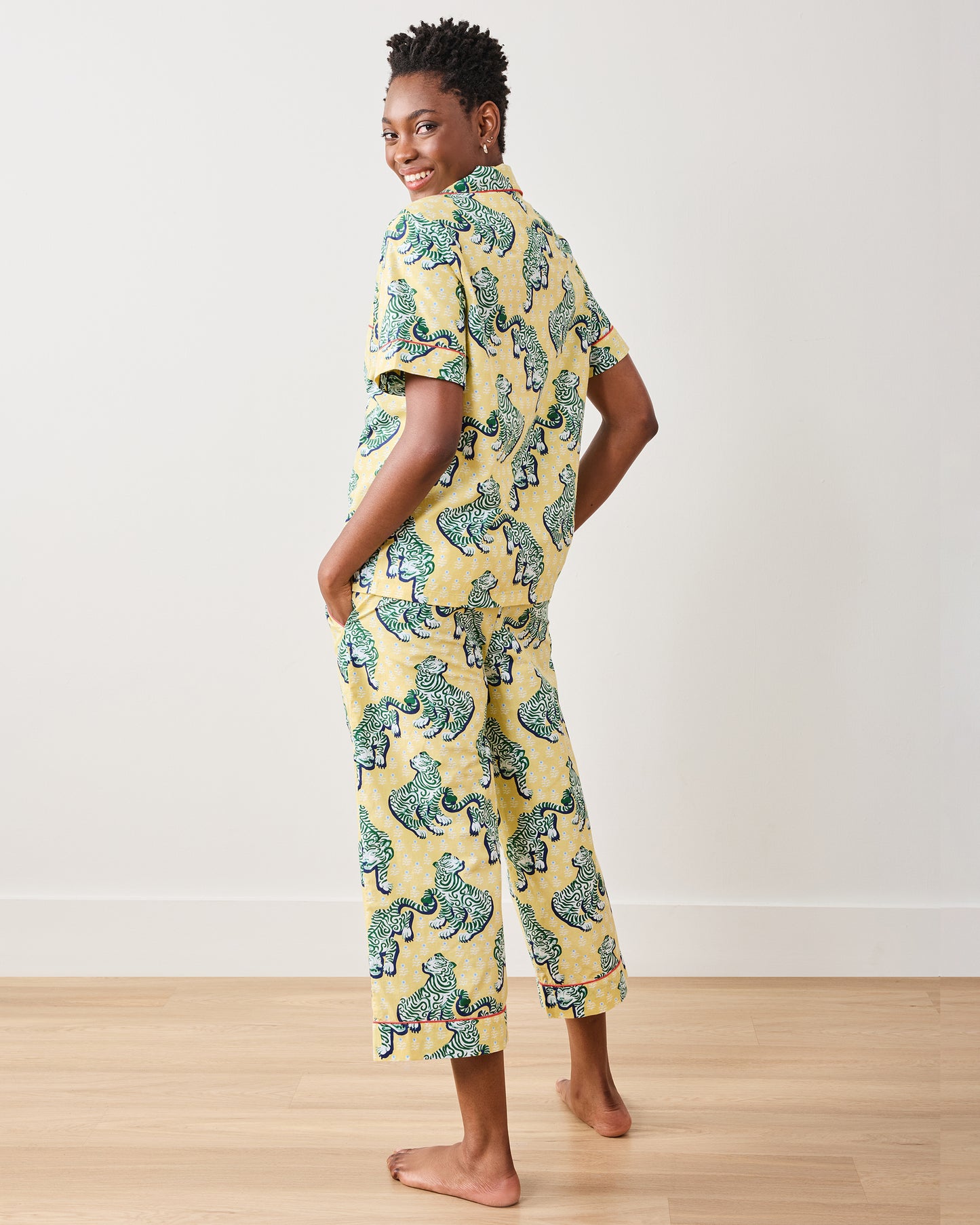 Tiger Queen - Short Sleeve Top & Cropped Pants Set - Citrine - Printfresh