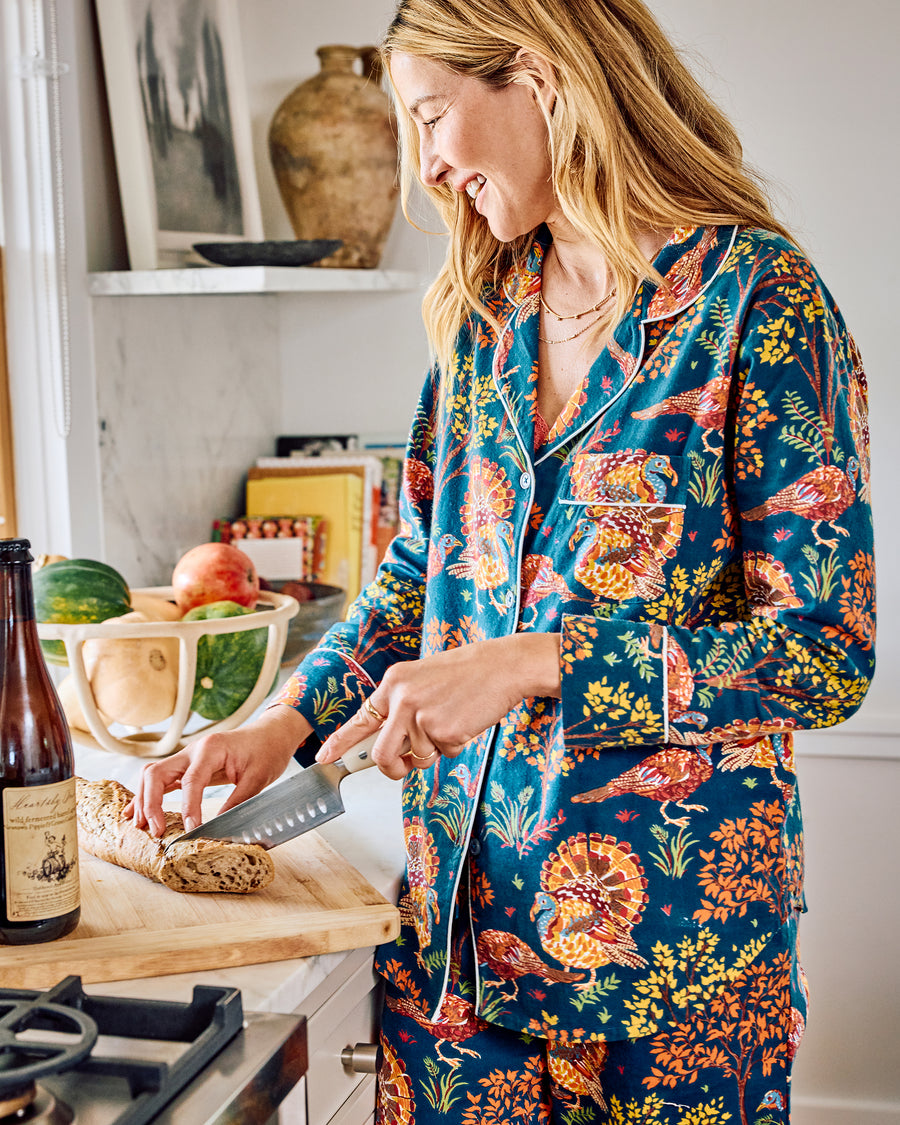 Turkey Trot - Tall Lightweight Flannel Long PJ Set - Midnight Navy - Printfresh