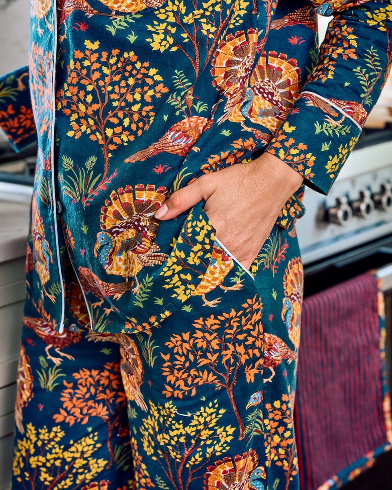 Turkey Trot - Lightweight Flannel Long PJ Set - Midnight Navy - Printfresh