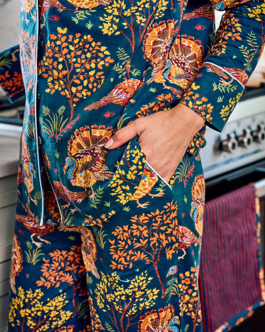 Turkey Trot - Lightweight Flannel Long PJ Set - Midnight Navy - Printfresh