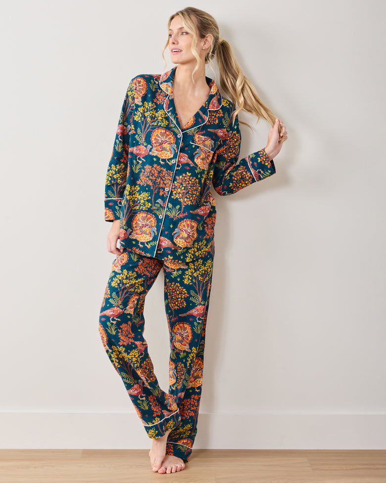 Turkey Trot - Lightweight Flannel Long PJ Set - Midnight Navy - Printfresh