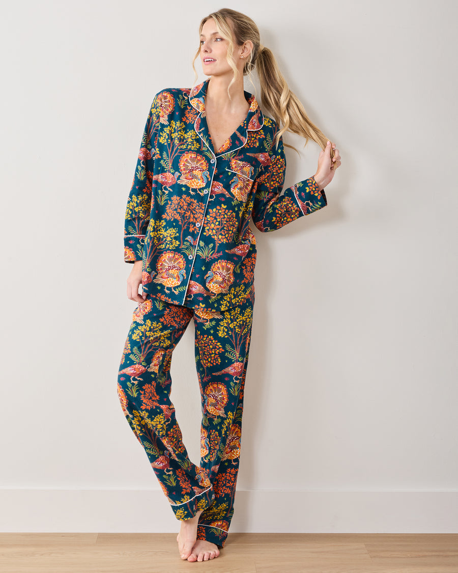 Turkey Trot - Lightweight Flannel Long PJ Set - Midnight Navy - Printfresh