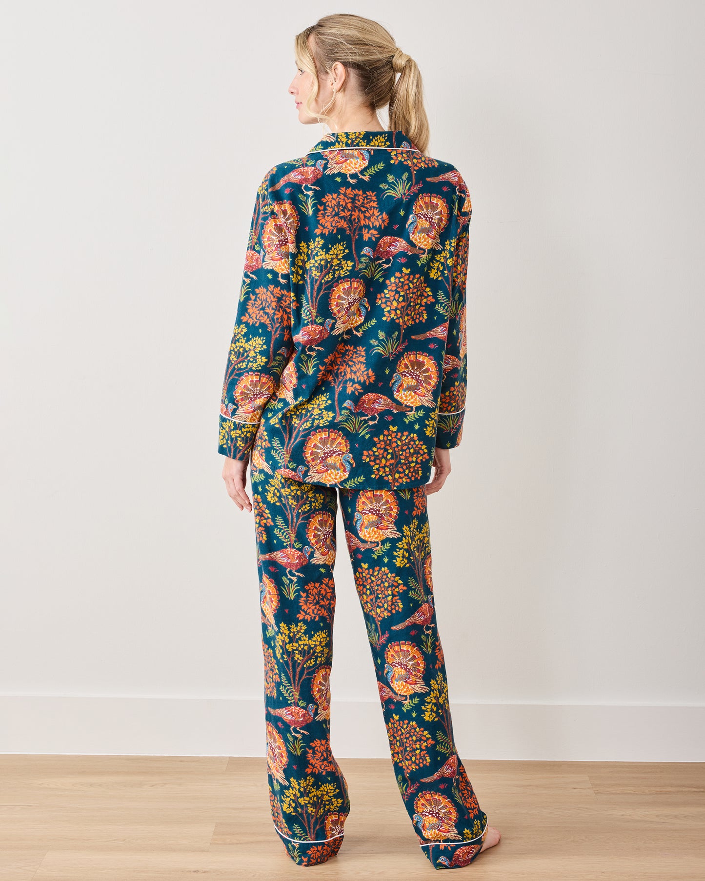 Turkey Trot - Lightweight Flannel Long PJ Set - Midnight Navy - Printfresh