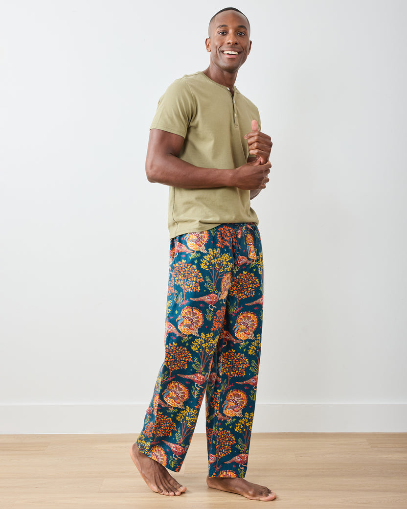 Turkey Trot - Lightweight Flannel Men's PJ Pants - Midnight Navy - Printfresh