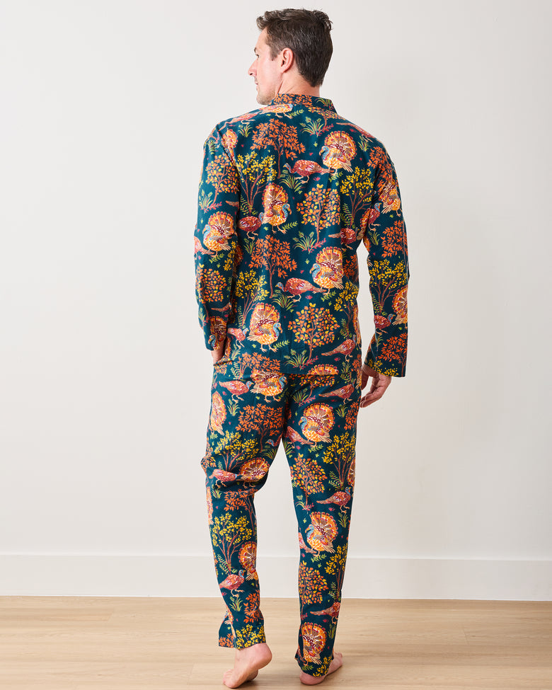 Turkey Trot - Lightweight Flannel Men's Long PJ Set - Midnight Navy - Printfresh