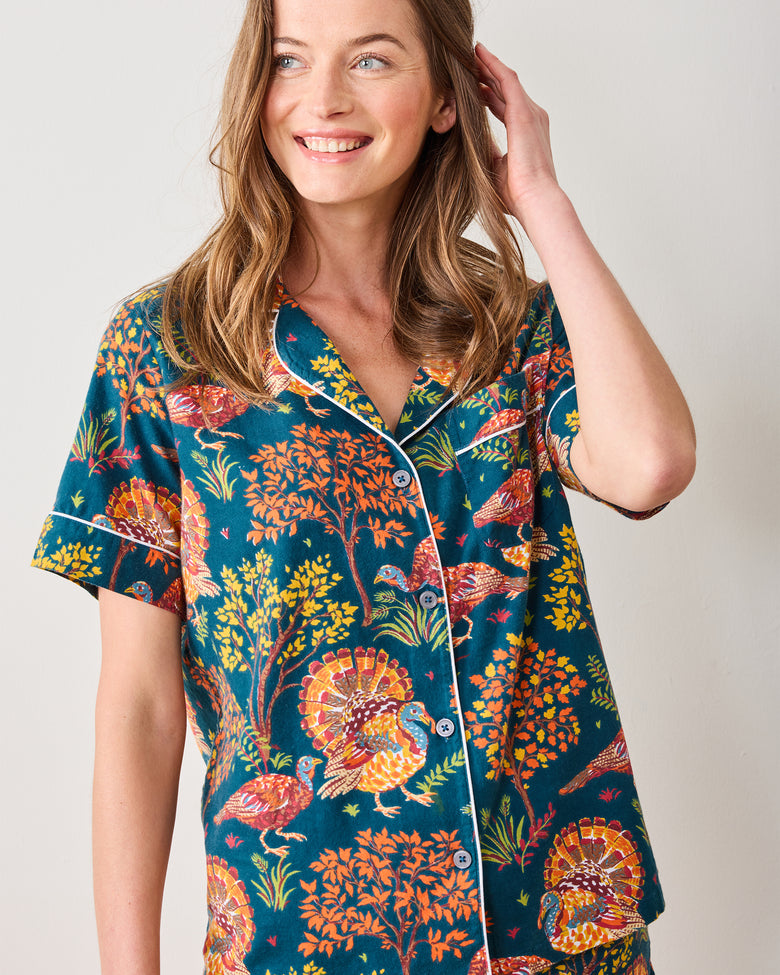 Turkey Trot - Lightweight Flannel Short PJ Set - Midnight Navy - Printfresh