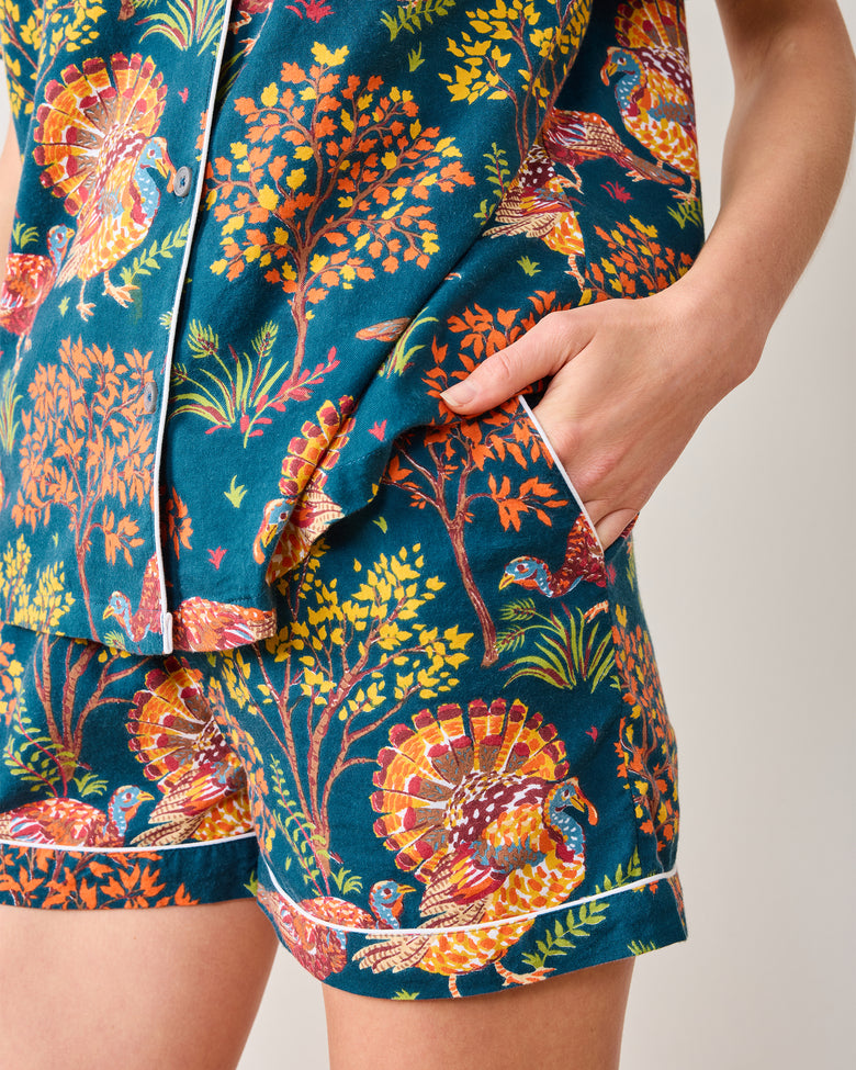 Turkey Trot - Lightweight Flannel Short PJ Set - Midnight Navy - Printfresh