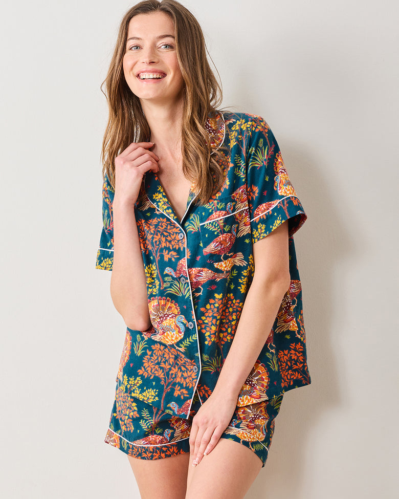 Turkey Trot - Lightweight Flannel Short PJ Set - Midnight Navy - Printfresh