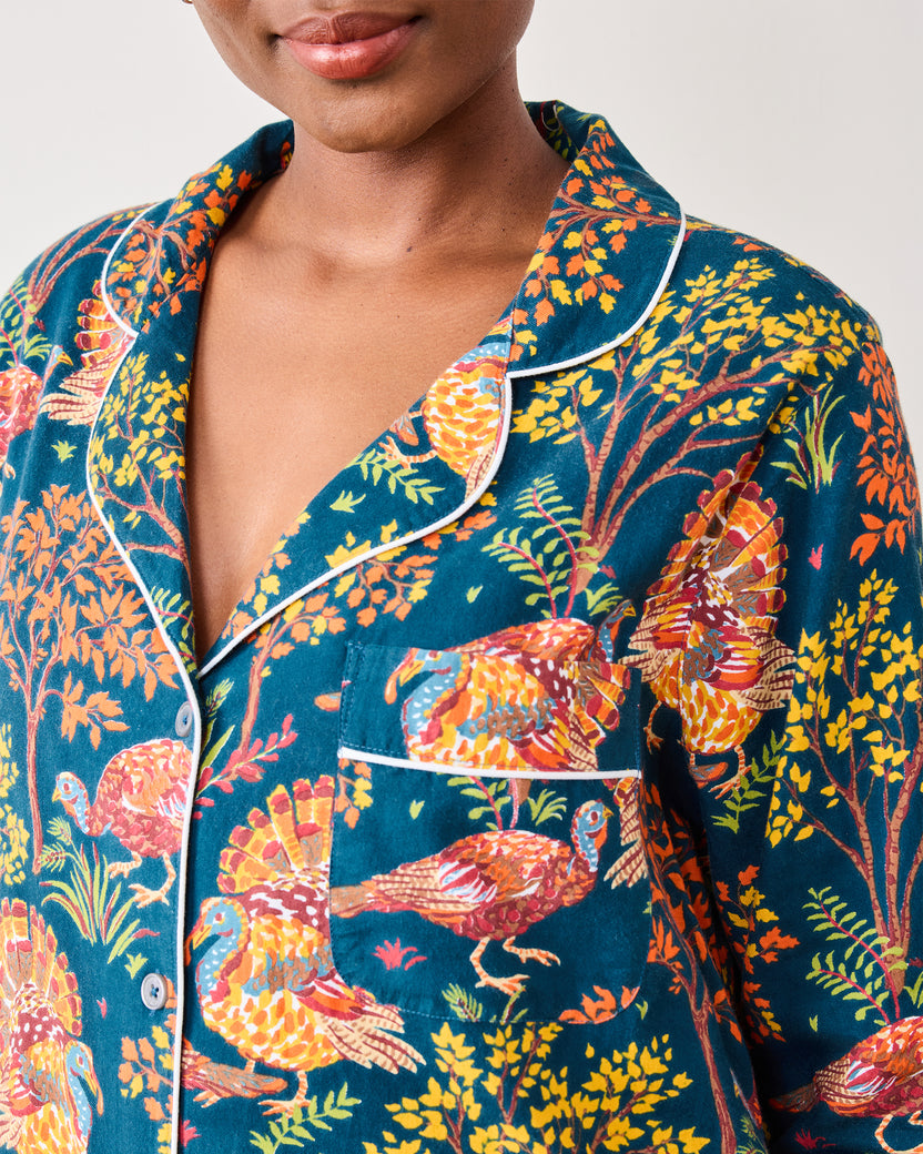 Turkey Trot - Lightweight Flannel Sleep Shirt - Midnight Navy - Printfresh