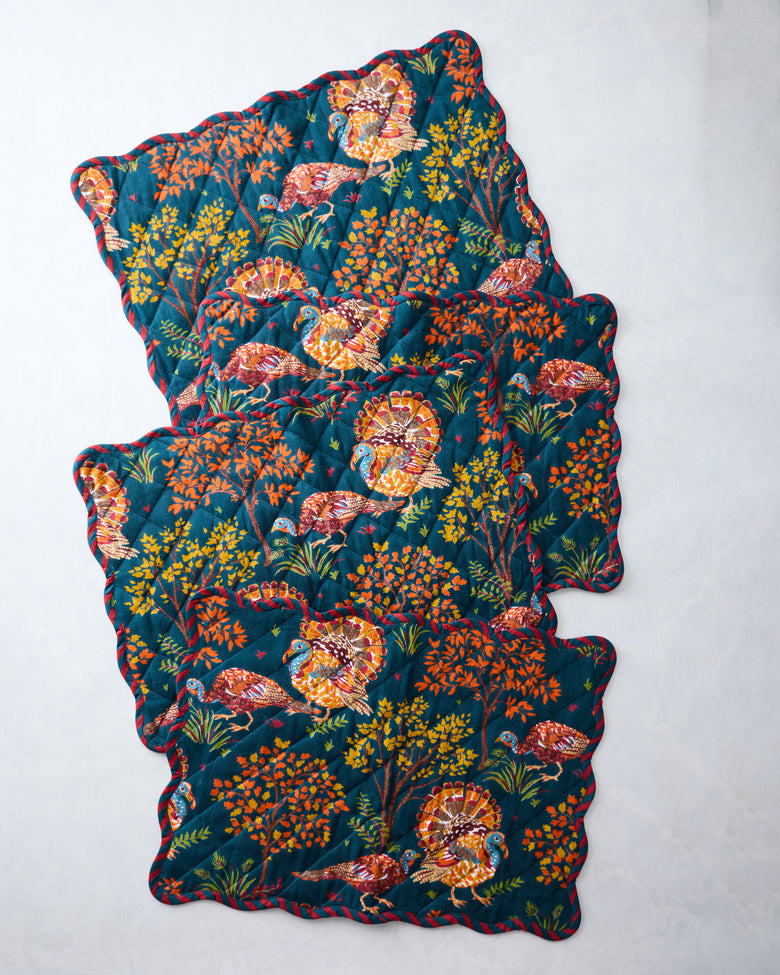 Turkey Trot - Placemats Set Of 4 - Midnight Navy - Printfresh