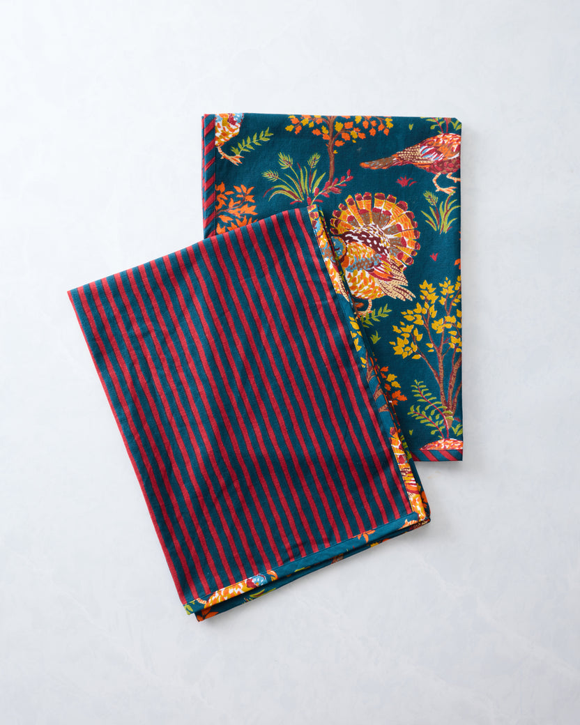 Turkey Trot - Tea Towels Set Of 2 - Midnight Navy - Printfresh