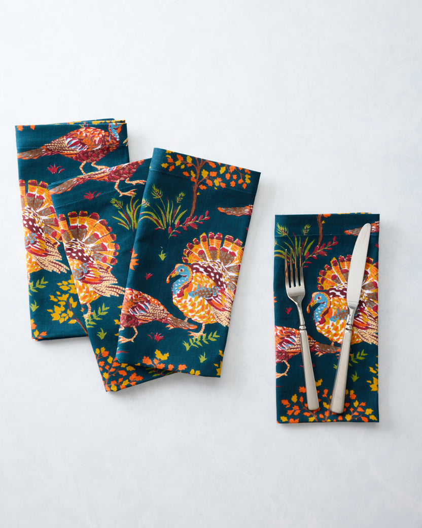 Turkey Trot - Dinner Napkins Set Of 4 - Midnight Navy - Printfresh