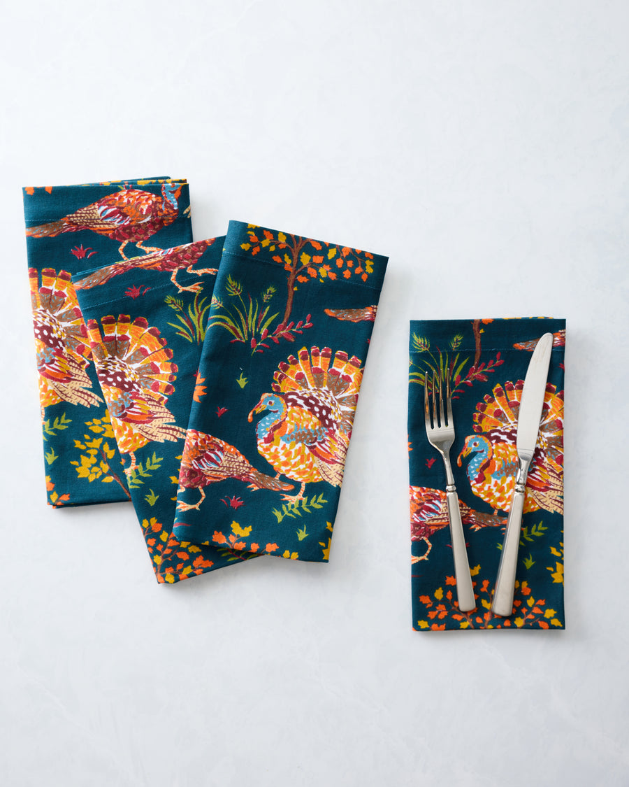Turkey Trot - Dinner Napkins Set Of 4 - Midnight Navy - Printfresh