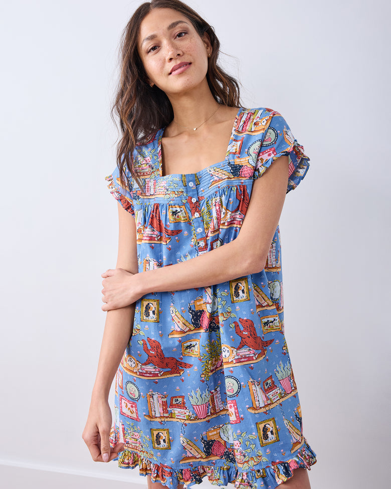 Unleashed Stories - Pintuck Nightgown - Bookkeeper Blue - Printfresh