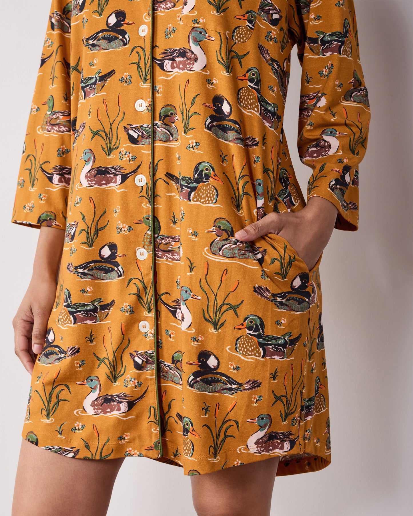 Duck Pond - Organic Cotton Modal Knit Sleep Shirt - Mustard