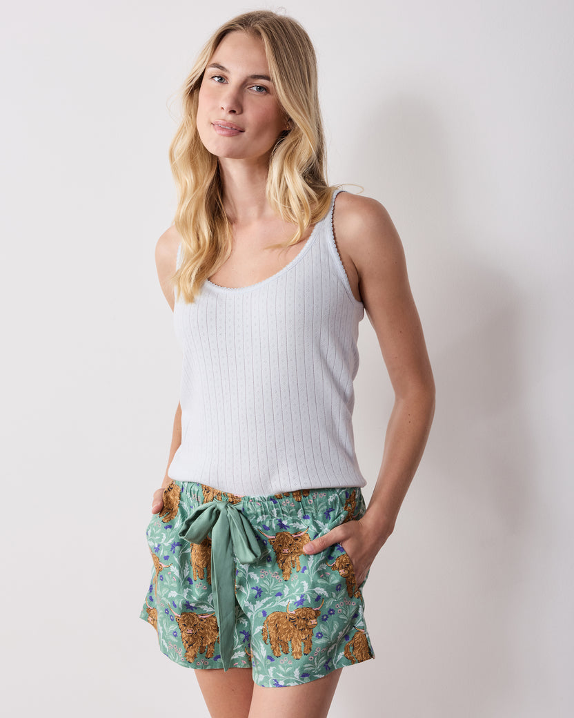 Highland Cows - Lightweight Flannel Astrid Short - Soft Thistle