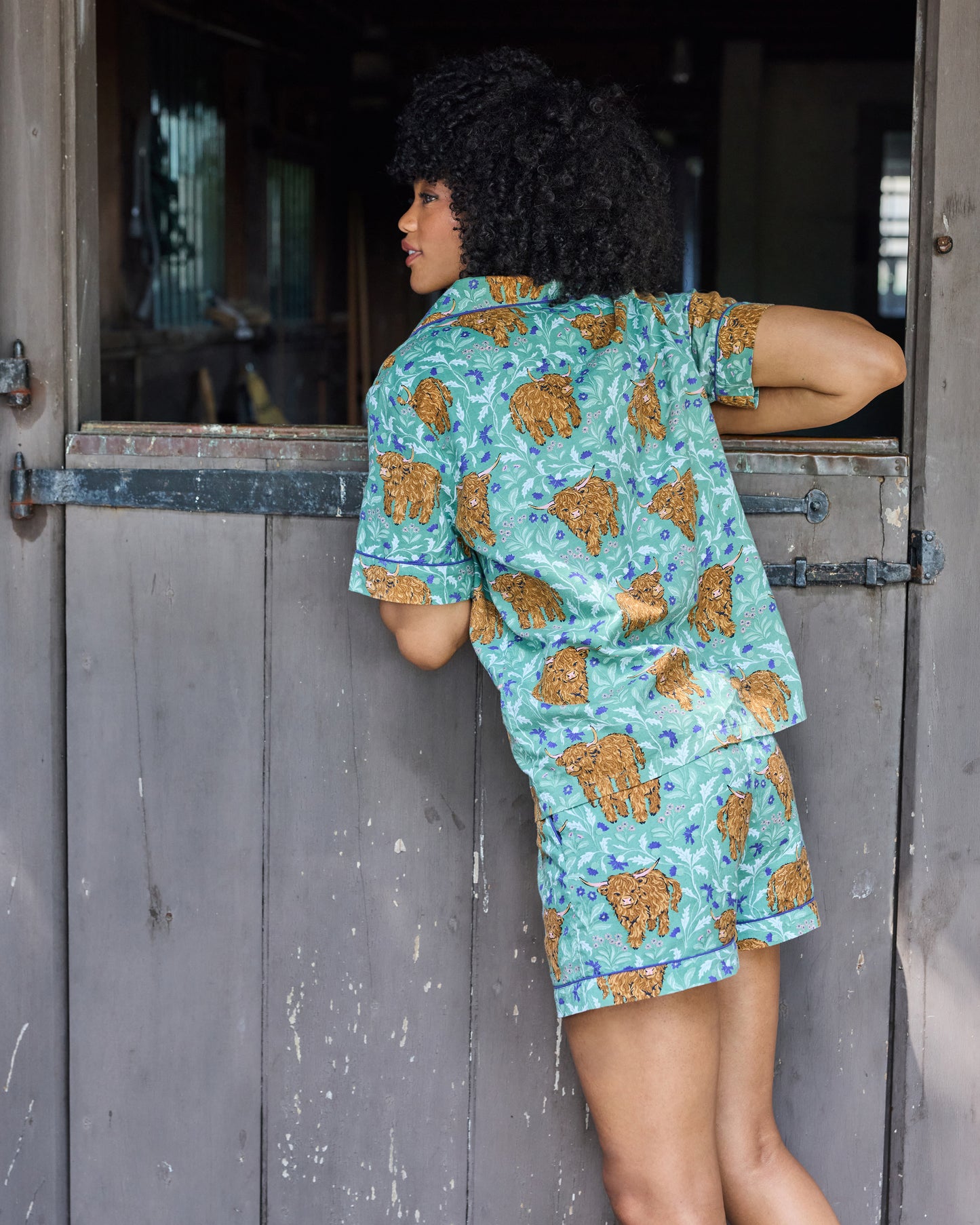 Highland Cows - Lightweight Flannel Short PJ Set - Soft Thistle