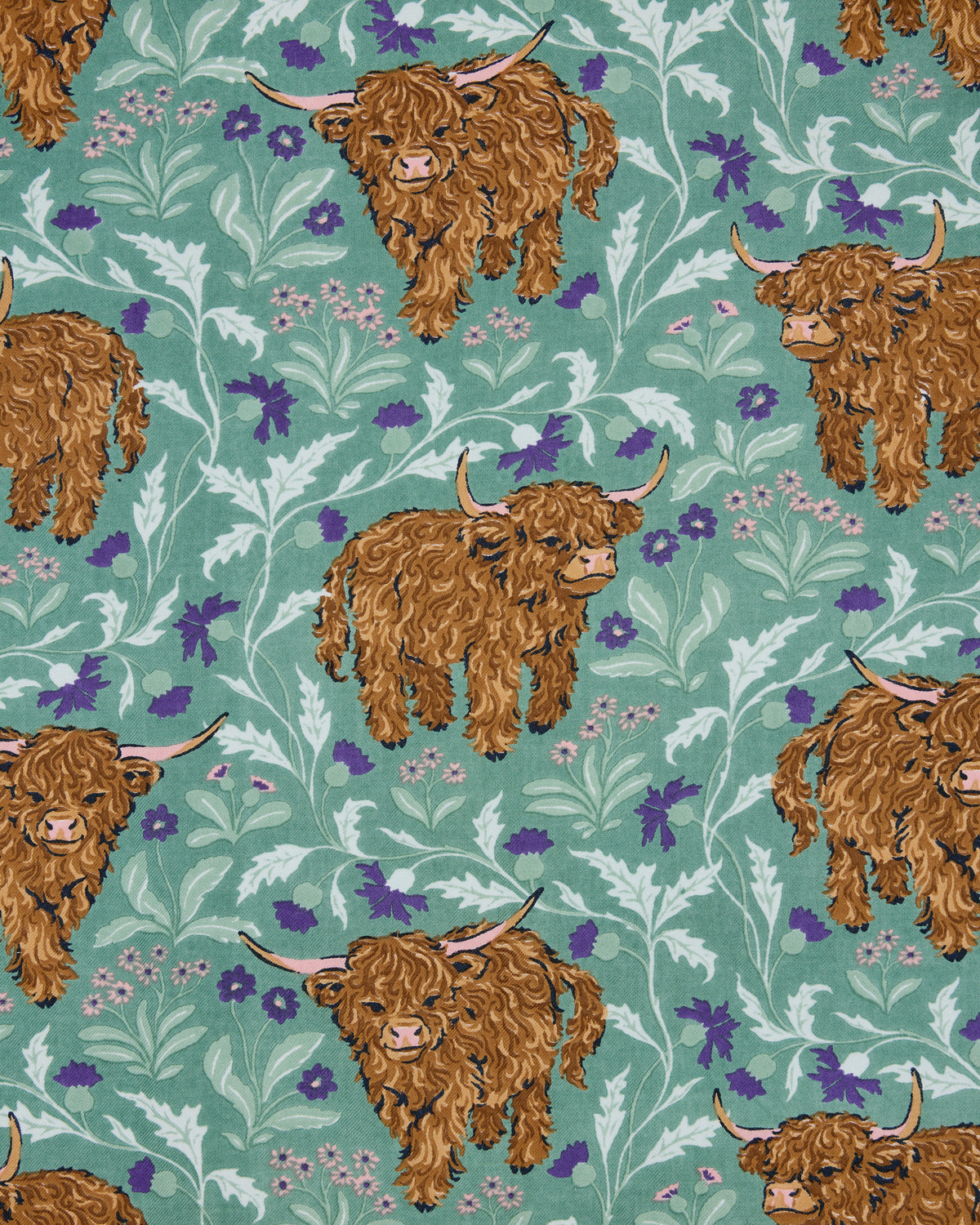 Highland Cows - Lightweight Flannel Long Robe - Soft Thistle