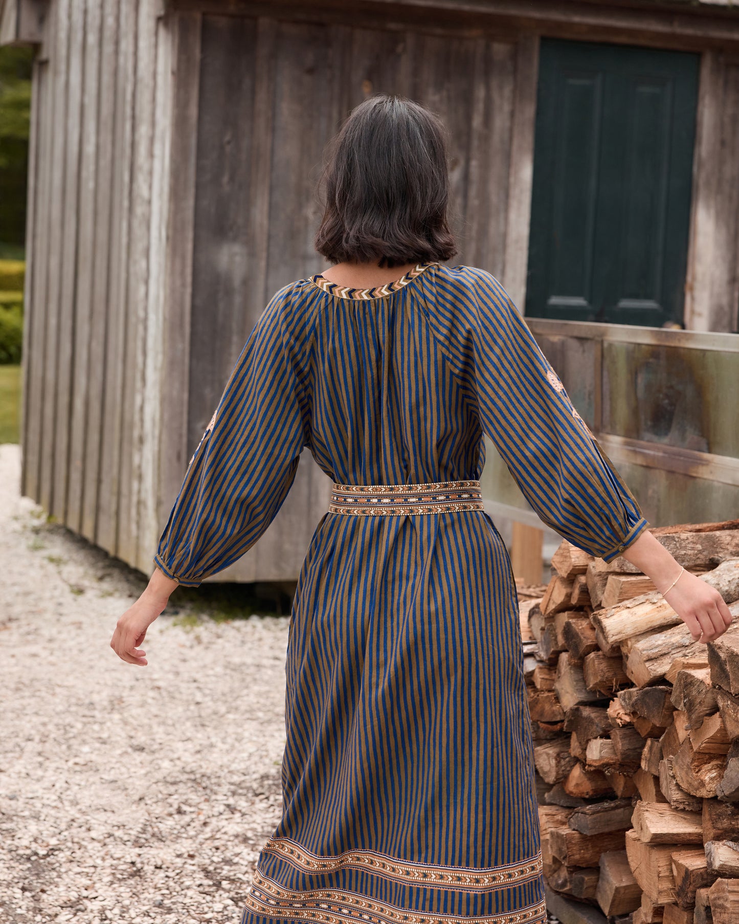 Homestead Stripes - Hunter Dress - Olive and Indigo