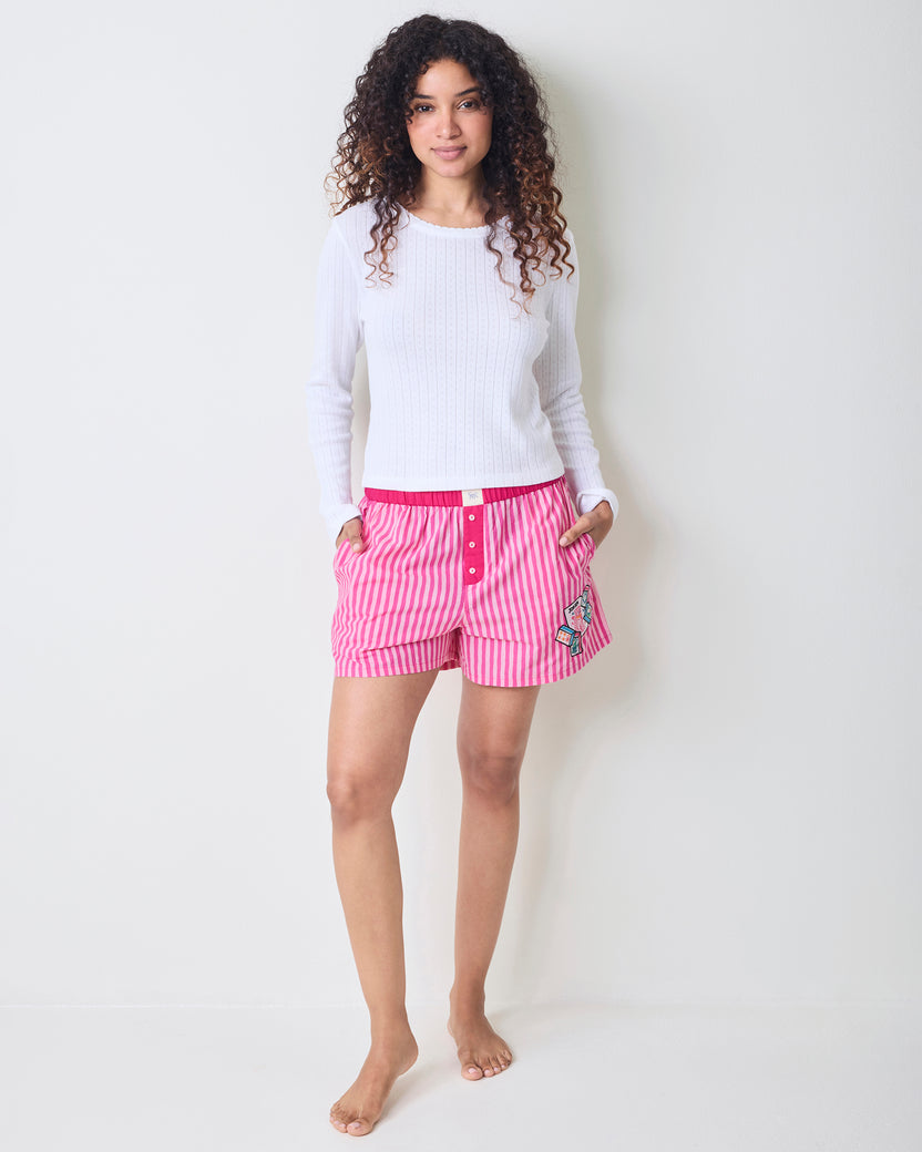 Lucky Tiles Embroidery - Eloise Boxers - Hot Pink