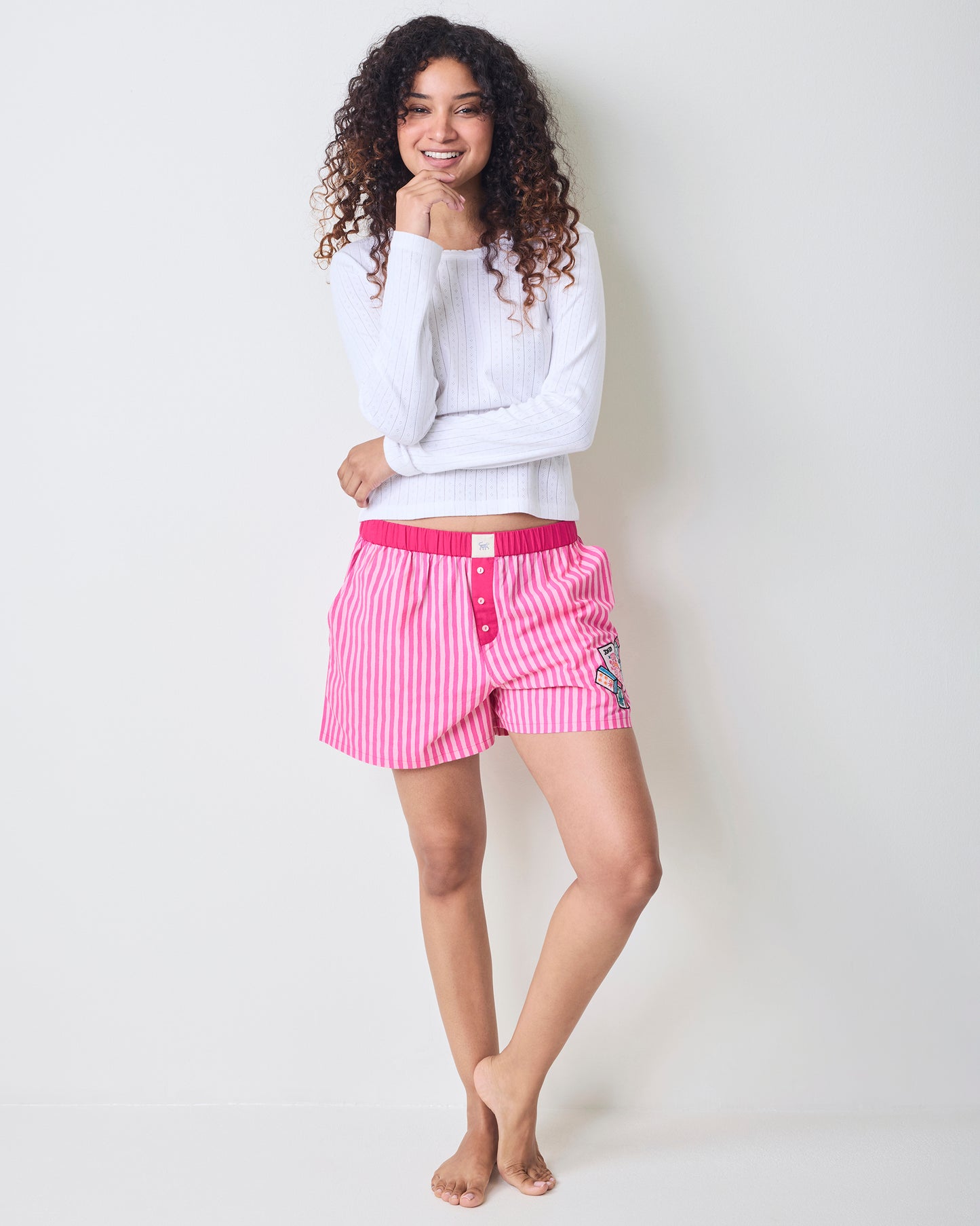 Lucky Tile Embroidery - Eloise Boxers - Hot Pink